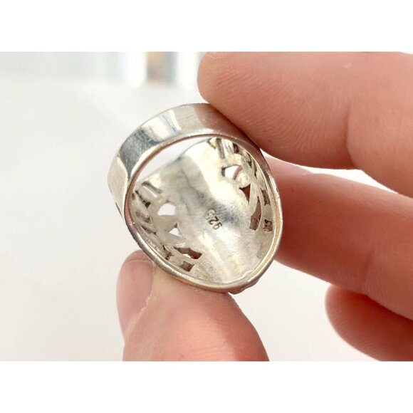 Amethyst Gemstone Bintage Abstract Symbol Sterling Silver Chunky Ring - sz 5.25 - Picture 9 of 10